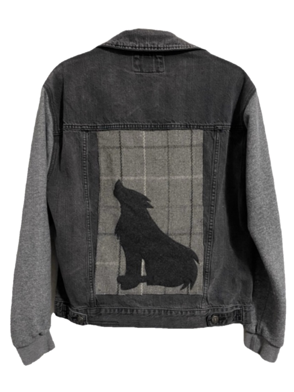 Upcycled Denim Jacket with Wolf Design